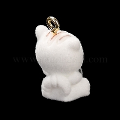 フロッキー不透明樹脂ペンダント  金メッキの金属ループが付いたカットペットチャーム  猫の形  20x13x11mm  穴：2mm&nbsp;LS-FIND-C040-03B