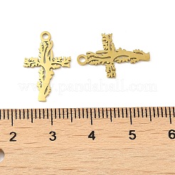 イオンプレーティング（IP）304ステンレスペンダント  レーザー切断  クロスチャーム  ゴールドカラー  18.5x12x1mm  穴：1.6mm&nbsp;STAS-J042-23G