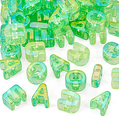 50 個 5 スタイル UV メッキレインボー虹色アクリルビーズ  イニシャルビーズ  アエイオウ  淡緑色  20.5~21x8.5~18x13.5~14mm  穴：6mm  10個/スタイル&nbsp;OACR-TA0004-67D