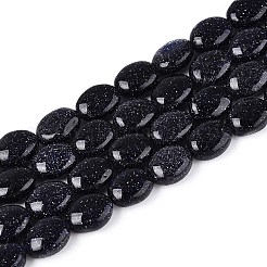 合成ブルーゴールドストーン青金砂石ビーズ連売り  フラットオーバル  8x6x4mm  穴：0.8mm  約48~49個/連  14.88~15.16''（37.8~38.5センチメートル）&nbsp;G-T142-23