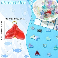 4スタイルの透明ガラスペンダント80個  トーンブラスループ付き  ゴールドカラー  クジラの尾/ホタテ貝の形/ヒトデ/魚  ミックスカラー  11~17mm  穴：2.5~3mm&nbsp;PALLOY-YW00153