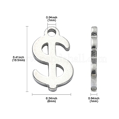 304ステンレススチールチャーム  ドル記号  ステンレス鋼色  10.5x6x1mm  穴：1mm&nbsp;STAS-CJC0008-23P