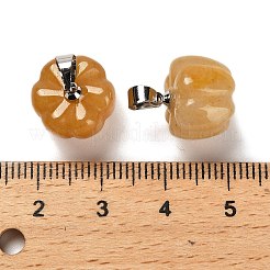天然イエローアベンチュリンパンプキンチャーム  プラチナトーンのラックメッキ真鍮スナップオンベイル付き  鉛フリー＆カドミウムフリー  13.5x13mm  穴：4x3.5mm&nbsp;G-K338-27P-04