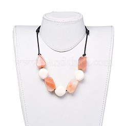 調節可能なよだれかけネックレス  アクリルビーズと韓国のワックスポリエステルコード  ダークサーモン  18.8インチ〜24.4インチ（48~62cm）&nbsp;NJEW-JN02547-01