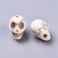 合成マグネサイトビーズ連売り  染め  ハロウィン用  スカル  フローラルホワイト  12x10mm  穴：1mm  約600個/1000g&nbsp;TURQ-G894-2
