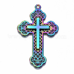 レインボーカラーアロイビッグペンダント  カドミウムフリー＆鉛フリー  クロス  54x33x3mm  穴：2mm&nbsp;PALLOY-S180-014-RS