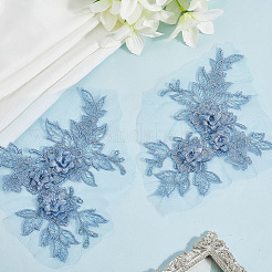 花の形のポリエステル刺繍、花のアップリケを縫い付ける  ウェディングドレスの縫製工芸品の装飾  チョンサム  コーンフラワーブルー  195x145x7mm&nbsp;LS-DIY-WH20032-60B
