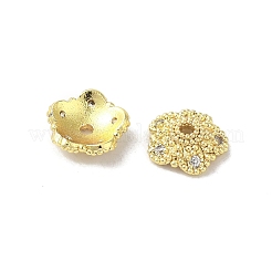 ラックメッキ真鍮ビーズキャップ  クリアキュービックジルコニア  長持ちメッキ  鉛フリー＆カドミウムフリー  花  ゴールドカラー  8x8x2.5mm  穴：1.2mm&nbsp;KK-B088-04B-G