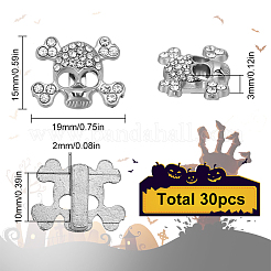合金ラインストーンスライドチャーム30個  スカル  スカル  15x19x3mm  穴：10x2mm&nbsp;FIND-SC0010-35