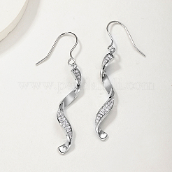 女性用スターリングシルバー製パヴェモアッサナイトドロップピアス925点  波  銀  47x2.2mm&nbsp;UU0527