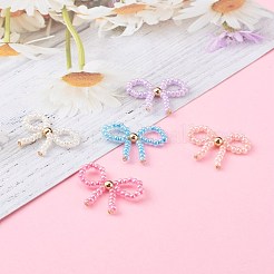 手作りガラスシードビーズ織りペンダント  真鍮製のビーズと銅線  蝶結び  ゴールドカラー  ミックスカラー  15x17x2.5mm&nbsp;PALLOY-JF00632