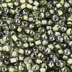 内側が透明な色のガラスシードビーズ  ラウンド  オリーブ  4x3mm  穴：1.4~1.5mm  約：7500個/ 450 G&nbsp;SEED-T007-19A-05