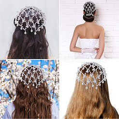 女性と女の子のための模造真珠のヘアバンド  ブライダルヘッドバンド  プラチナ  310x125x10mm&nbsp;AJEW-WH20033-107