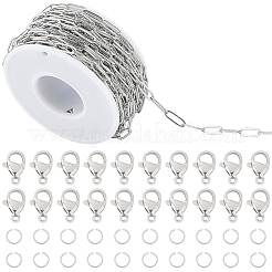 304ステンレススチールのペーパークリップチェーンネックレス/ブレスレットのDIYキット  ステンレス鋼色  10x3.5x0.8mm  約32.8フィート（10m）&nbsp;DIY-BBC0002-71