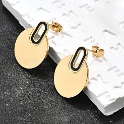 304ステンレススチールスタッドピアス  フラットラウンド  ブラック  25x20mm&nbsp;EJEW-Q030-01G-A