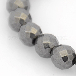 非磁性ヘマタイトストレッチブレスレット  多面カットラウンド  ブラック  65mm  ビーズ：6mm&nbsp;BJEW-J101B-01