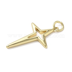 真鍮チャーム  丸カン付き  スター  18KGP本金メッキ  25x14.5x2mm  穴：3mm&nbsp;KK-L248-08G-02