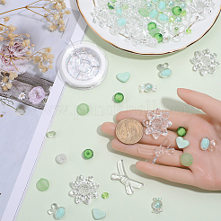 DIYブレスレット作りキット  愛という言葉のハート、蝶結び、花、キャンディーのアクリルビーズを含む  伸縮性のある糸  薄緑  ビーズ：5.5~20x6~34x4.5~10mm  穴：1.4~2mm  150個/袋&nbsp;DIY-SC0022-37