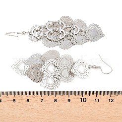 真鍮製ダングルピアス  鉄のイヤリングフック  プラチナ  ハート  78x29mm&nbsp;EJEW-B157-02A-P