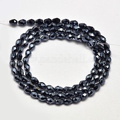 ファセットティアドロップフルメッキ電気メッキガラスビーズ連売り  ヘマタイトメッキ  5x3mm  穴：1mm  約100個/連  17.7インチ〜19.6インチ&nbsp;X-EGLA-J132-FP01
