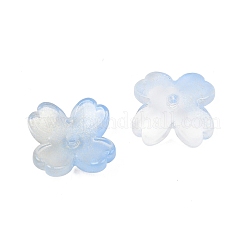 ツートンカラーの透明ガラスビーズキャップ  4  - 花びらの花  グリッターパウダー付き  ミックスカラー  13x13x4.5mm  穴：1.2mm  約1370個/1000g&nbsp;GLAA-Z020-02