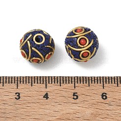 手作りのインドネシアビーズ  真鍮と樹脂を使用  ラウンド  ゴールドカラー  ダークブルー  12.5x11mm  穴：1.4~1.5mm&nbsp;PY-CBAE318-07C