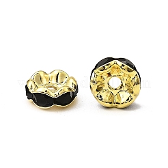 真鍮製A級ラインストーンスペーサービーズ  ウェーブエッジ  ロンデル  ニッケルフリー  ゴールドカラー  ジェット  8x3.8mm  穴：1.5mm&nbsp;RSB030NF-04G