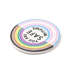 虹色のアクリルパーツ  あなたは私と一緒に安全ですという言葉でフラットラウンド  カラフル  35x2.5mm  穴：1.4mm&nbsp;OACR-H024-04