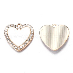 メッキ合金エナメルチャームラック  クリスタルラインストーン付き  カドミウムフリー＆ニッケルフリー＆鉛フリー  ライトゴールド  ハート  ホワイト  21x21x2.5mm  穴：1.8mm&nbsp;ENAM-S126-141F