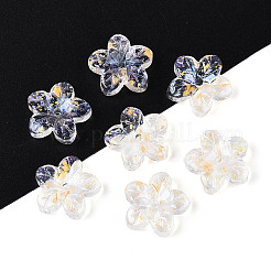 ベーキングペイント透明ガラスビーズ  5  - 花びらの花  グリッターパウダー付き  ミックスカラー  12~12.5x12.5~13x3.5~4mm  穴：1.2~1.4mm  約1695個/1000g&nbsp;DGLA-N014-08