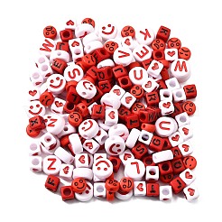 表情と文字のアクリルビーズ200個  混合図形  ミックスカラー  6~10x6~10x4~6mm  穴：1.6~3.5mm&nbsp;MACR-FP0001-28