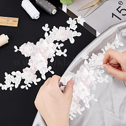 花柄ポリエステルコンピュータ刺繍アップリケ  プラスチック製のビーズで  パッチに接着剤/縫い付け  衣装チャイナアクセサリー  ホワイト  290x120x1mm&nbsp;DIY-WH0387-36B