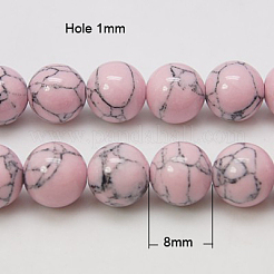 合成ターコイズビーズ連売り  染め  ラウンド  ピンク  8mm  穴：1mm  約50個/連  15.7インチ&nbsp;TURQ-H038-8mm-XXS07