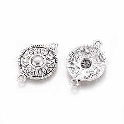 フラットラウンドチベットスタイルの合金リンクコネクター  カドミウムフリー＆鉛フリー  アンティークシルバー  25.5x17x2.5mm  穴：2mm&nbsp;X-TIBEP-R345-11AS-RS