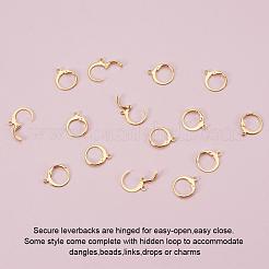 304ステンレススチールフレンチフックピアス金具  水平ループ付き  24KGP本金メッキ  14.5x12mm  穴：1.2mm  ピン：0.8x1mm&nbsp;STAS-G081-62G