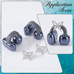 イヤホン装飾アクセサリー用合金ラインストーンクリップ2個  プラチナ  蝶  12x14x8mm  穴：3.5mm&nbsp;FIND-CP0003-61B