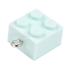 樹脂チャーム  プラチナ鉄ループ付き  おもちゃのレンガ  ライトシアン  21x15.5x11mm  穴：2.6mm&nbsp;RESI-E017-A17