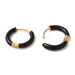 304ステンレススチール＆エナメルフープピアス（女性用）  リング  ゴールドカラー  ブラック  17x3mm&nbsp;EJEW-S237-13A
