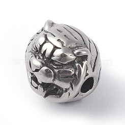 316サージカルステンレスビーズ  虎ヘッド  アンティークシルバー  10x11x10mm  穴：2mm&nbsp;STAS-F190-01AS