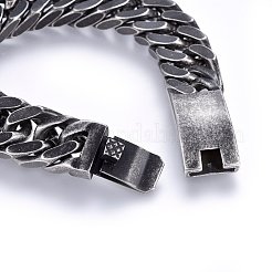 304ステンレススチールカーブチェーンブレスレット  箱の留め金付き  多面カット  ガンメタ色  9-1/2インチ（24cm）  17x7mm&nbsp;BJEW-E346-08B