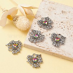 ラックメッキ合金ガラスペンダント  カドミウムフリー＆鉛フリー＆ニッケルフリー  ガンメタル トーンのスパイダー ウェブ & ハート チャーム  カラフル  26x25x5mm  穴：6x3mm&nbsp;FIND-YW0001-87