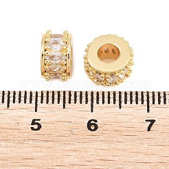 真鍮マイクロペーブクリアキュービックジルコニアヨーロッパビーズ  ロンデルホイールの大きな穴のビーズ  長持ちメッキ  ラックめっき  鉛フリー＆カドミウムフリー  18KGP本金メッキ  9x5mm  穴：4mm&nbsp;KK-B186-17G