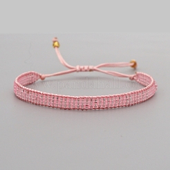 MIYUKIシード編みこみビーズブレスレット  女性のためのフラットバンドフレンドシップブレスレット  ピンク  11インチ（28cm）&nbsp;BJEW-A121-01C