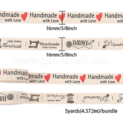 ワードプリントコットンリボン  服飾材料  愛を込めて手作りの言葉で  ミックスカラー  5/8インチ（16mm）  0.4mm  2bundles / set&nbsp;SRIB-GF0001-01