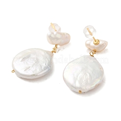 スターリングシルバースタンドピアス  天然パールと  女性のためのジュエリー  フラットラウンド  ホワイトスモーク  32x17mm&nbsp;EJEW-K273-39G