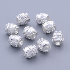 チベット風合金ビーズ  鉛フリー＆カドミウムフリー  バレル  銀色のメッキ  約8 mm幅  厚さ8mm  穴：3.2mm&nbsp;LS-K08UN021