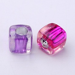 透明なアクリルキューブビーズ  内側の色  ミックスカラー  7.5x8mm  穴：4mm  約1500個/500g&nbsp;PB78P9520