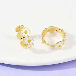 真鍮エナメルフープピアス  花  カドミウムフリー＆鉛フリー  ラックめっき  長持ちメッキ  18KGP本金メッキ  17x7.5mm&nbsp;X-EJEW-S277-01G