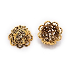 チベットスタイルの亜鉛合金ビーズキャップ  マルチ花弁  花  アンティーク黄金  24.5~25x16mm  穴：2x5mm  内径：15mm&nbsp;PALLOY-WH0085-79A