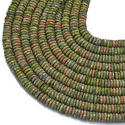 フロスト加工の天然ユナカイトビーズ連売り  ロンデル  6x2mm  穴：0.7mm  約150~160個/連  14.57~14.96''（37~38センチメートル）&nbsp;G-K389-C21-01